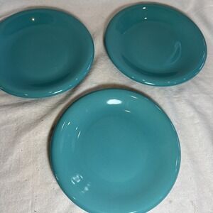 3 Vintage Mervyn's Stoneware Blue Turquoise  7 7/8" Salad Plates Dessert Japan